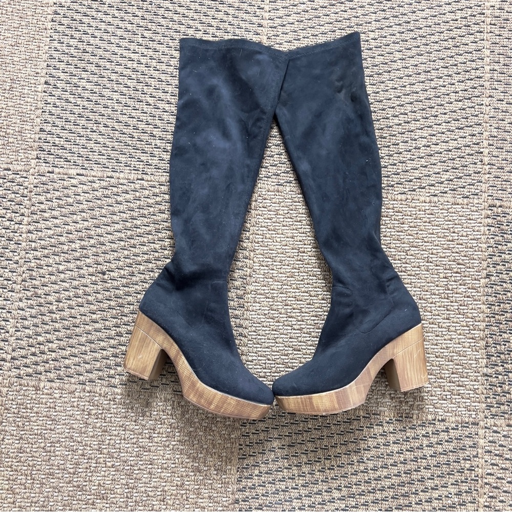 ASOS Black Faux Suede Knee High Platform Boots | 3” Block Heel | Women’s Size 11